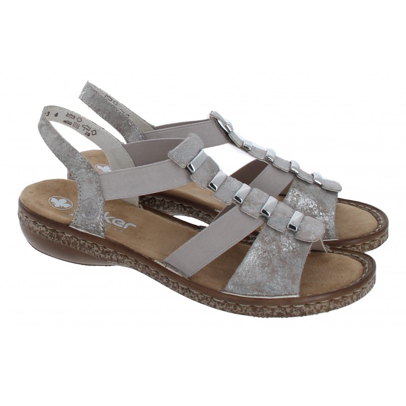 Rieker Regina 62850 Slingback Sandals in Metallic Silver.